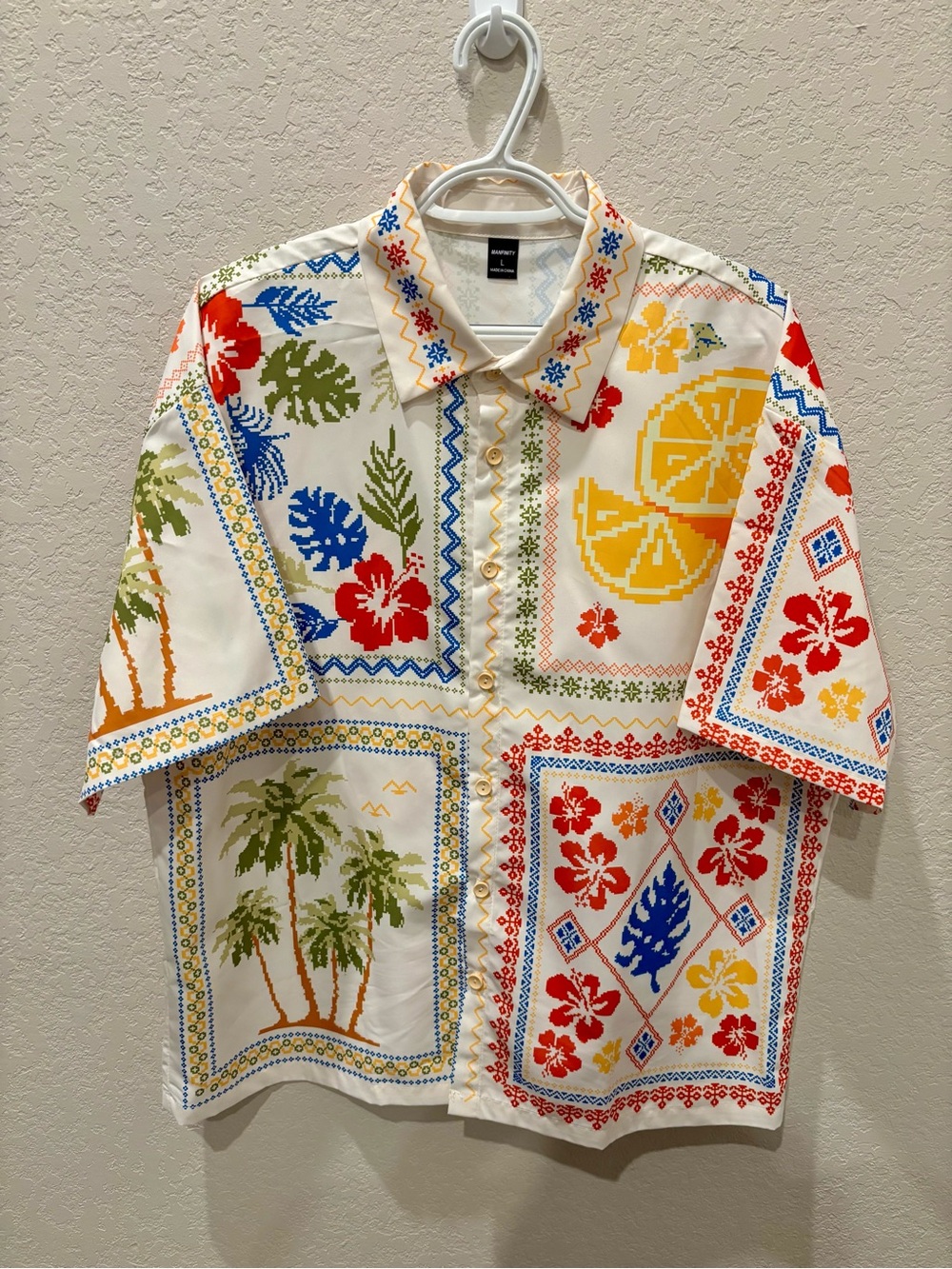 Tropical Short-Sleeve Button Up Shirt - White Multi